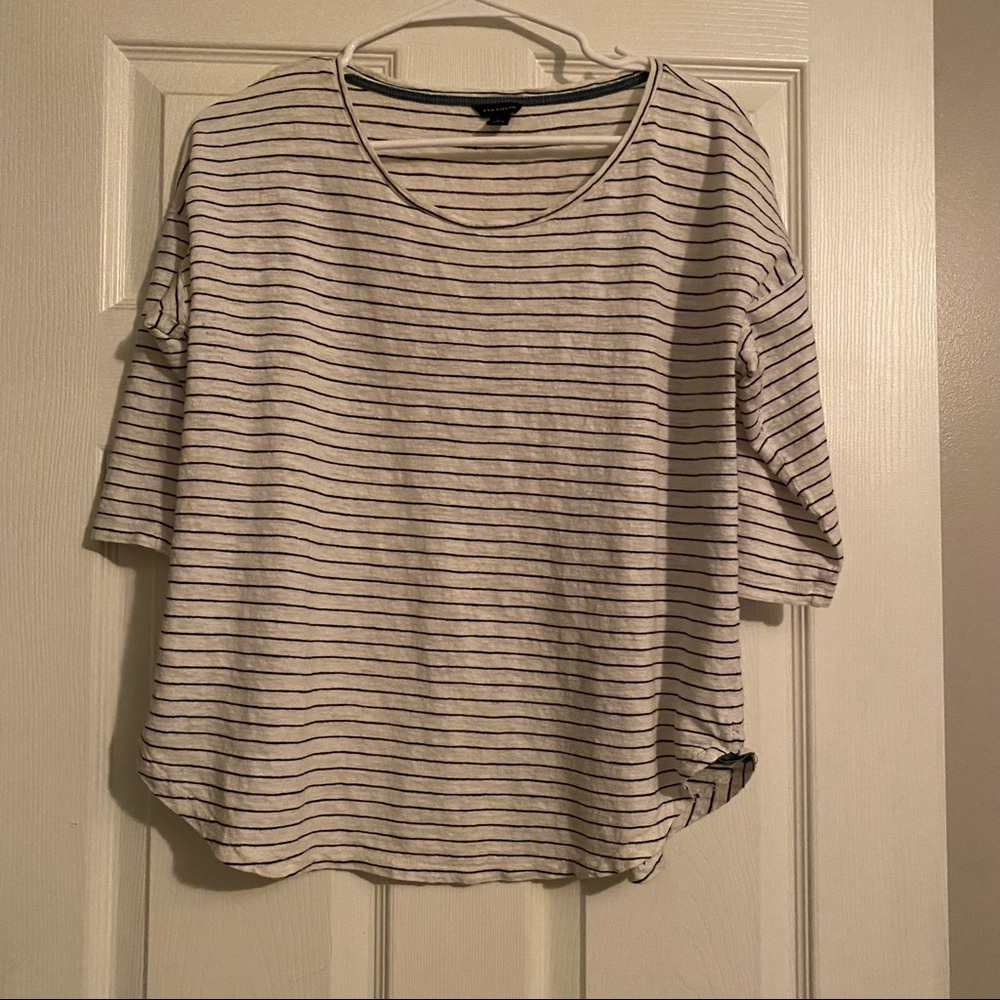 Ann Taylor mid sleeve striped tee size large